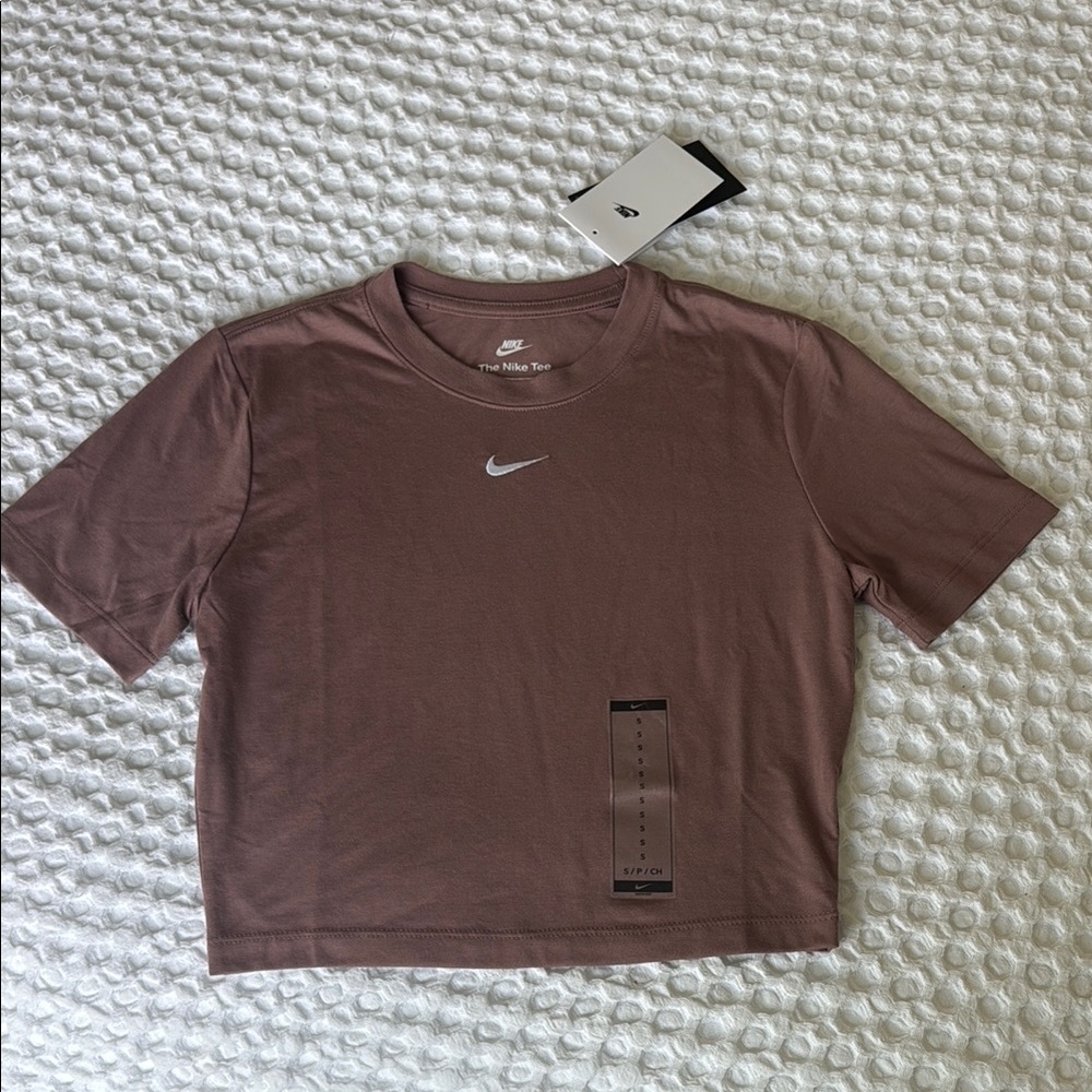 Nike Brown and Pink Fitted Crop T-Shirt